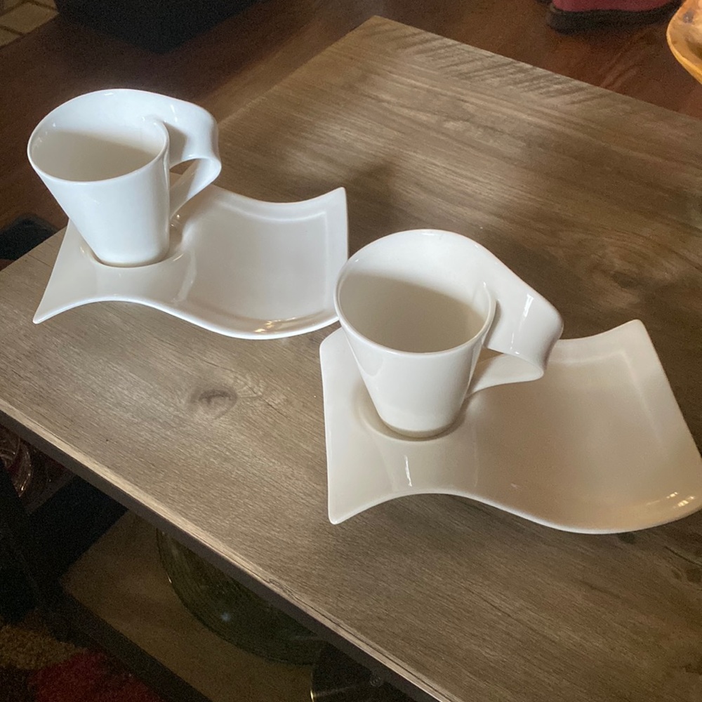 Villeroy & Boch New Wave White Coffee Cup and Snack Plate Sets